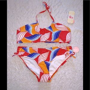 NWT GB Girls Red Yellow 2 Piece Swimsuit Sz 16